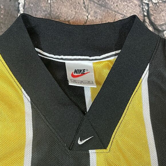 Vintage Nike Soccer Jersey Yellow Black Striped Center Swoosh Size M 90s Team - Picture 7 of 16